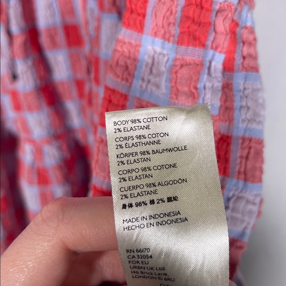 PILCRO ANTHROPOLOGIE WOMENS RED BLUE PLAID GINGHAM SLEEVELESS BLOUSE SMALL - Picture 3 of 4